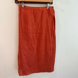Eileen Fisher Burnt Orange 100% Irish Linen Wrap Maxi Skirt Medium